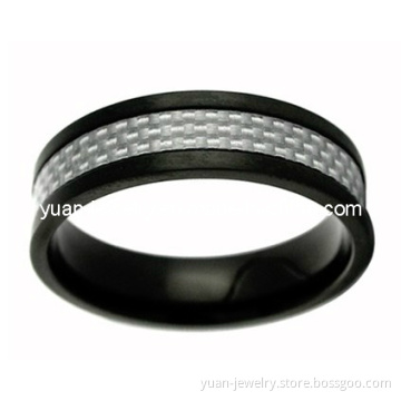 Stainless Steel Band Ring with Carbon Fiber Inlay(